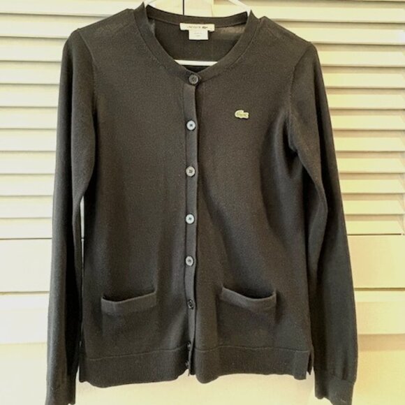 Lacoste Sweaters - Women's Lacoste cardigan, Black size 38/small, 100% cotton, v good condition.